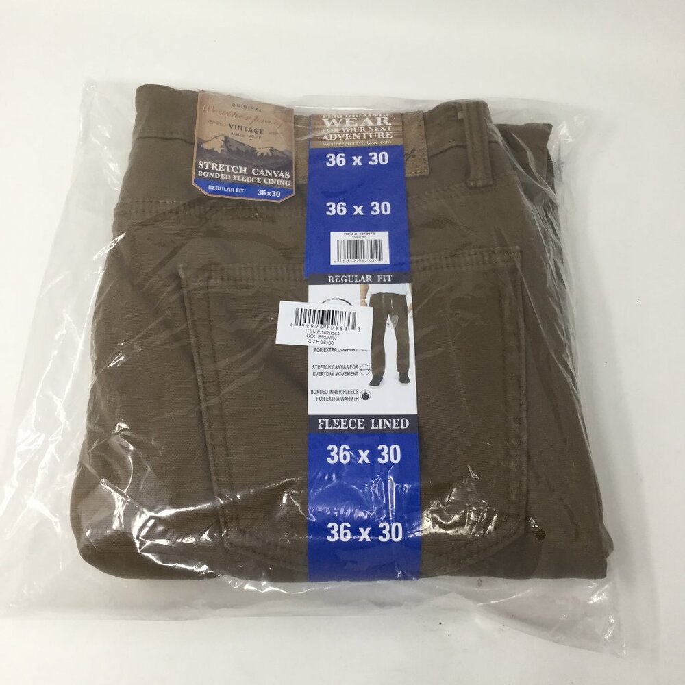 WEATHERPROOF Brown Stretch Canvas Pants Bonded Fleece Lined 36 W 30 L